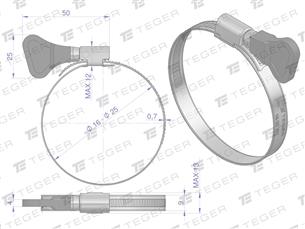 Opaska zaciskowa z pokrętłem 16-25 ślimakowa (obejma W2 - stal nierdzewna) szerkość 9mm (blister) TEGER ( sprzedawane po 15 )
