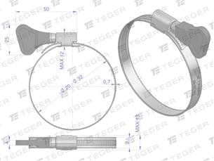 Opaska zaciskowa z pokrętłem 20-32 ślimakowa (obejma W2 - stal nierdzewna) szerkość 9mm TEGER ( sprzedawane po 50 )