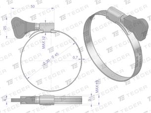 Opaska zaciskowa z pokrętłem 30-45 ślimakowa (obejma W2 - stal nierdzewna) szerkość 9mm TEGER ( sprzedawane po 50 )