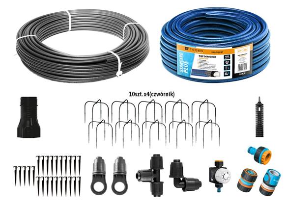 Zestaw nawadniania kropelkowego PROFESSIONAL 10 m z reduktorem ciśnienia (2 linie kroplujące. wąż 20m. szybkozłączki. zegar) / T
