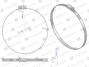 Opaska zaciskowa 100-120 ślimakowa (obejma W2 - stal nierdzewna) szerkość 9mm TEGER ( sprzedawane po 10 )