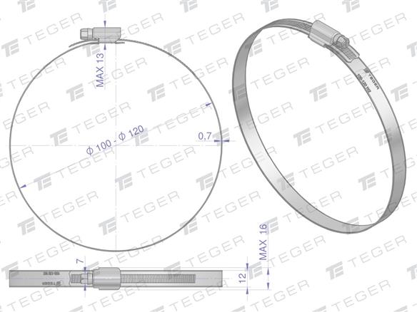 Opaska zaciskowa wzmocniona 100-120 ślimakowa (obejma W2 - stal nierdzewna) szerkość 12mm TEGER ( sprzedawane po 10 )