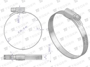 Opaska zaciskowa 25-40 ślimakowa (obejma W2 - stal nierdzewna) szerkość 9mm TEGER ( sprzedawane po 50 )