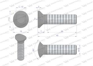 Śruba kpl. redliczkowa półokrągła M10x40 mm kl. 8.8 Waryński ( sprzedawane po 25 )