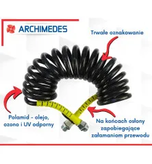 Przewód łączeniowy spiralny czerwone osł poliamid gwint zewnętrzny 16x1.5 dł 6m ARCHIMEDES 50160280616CA