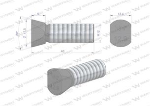 Śruba kpl. płużna oval z dwóch stron ścięta M12x40 mm kl.12.9 zastosowanie Vogel & Noot Waryński M14X48OV2VN ( sprzedawane po 25