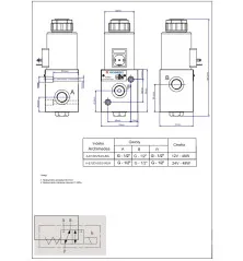 Elektrozawór 3-drogowy elektromagnetyczn kontroli 3/2 E12DVS3/2-80L G1/2" 80L (24V DC) ARCHIMEDES A-E12DVS3/2-8024