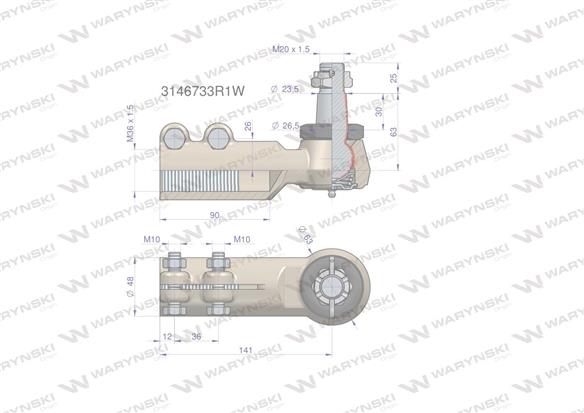 Przegub kierowniczy 141mm- M36x1,5 3146733R1 WARYŃSKI