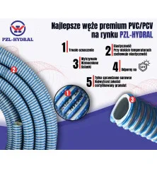 Wąż asenizacyjny PVC/PCV ssawno - tłoczący DN40 ( sprzedawany na krązki 30m ) Premium PZL HYDRAL PCV40PH