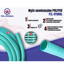 Wąż asenizacyjny PVC/PCV ssawno - tłoczący DN80 ( sprzedawany na krązki 30m ) PZL HYDRAL PCV80H