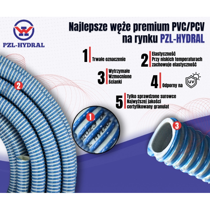 Wąż asenizacyjny PVC/PCV ssawno - tłoczący DN90 ( sprzedawany na krązki 30m ) Premium PZL HYDRAL PCV90PH