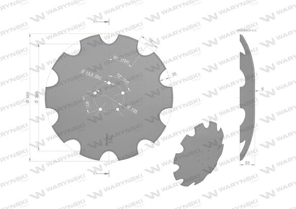 Talerz uzębiony Z-10 fi 460 mocowanie 5 / 105mm grubość 6mm zastosowanie Horsch Farmet stal borowa Waryński 28071304 3002223 300