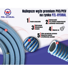 Wąż asenizacyjny PVC/PCV ssawno - tłoczący DN63 ( sprzedawany na metry ) Premium PZL HYDRAL PCV63PHMB