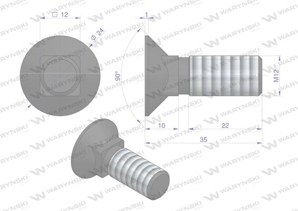 Śruba płużna podsadzana D 608 M12x35 mm kl.10.9 Waryński ( sprzedawane po 10kg )