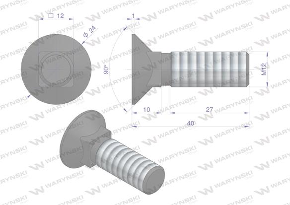 Śruba płużna podsadzana D 608 M12x40 mm kl.10.9 Waryński ( sprzedawane po 10kg )