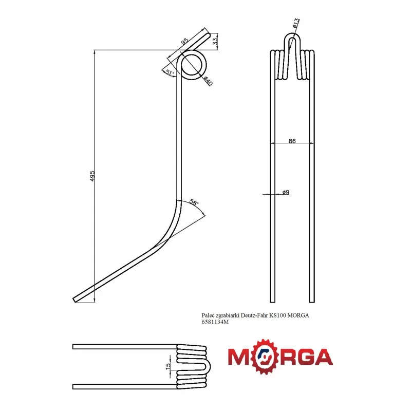 Palec zgrabiarki Deutz-Fahr KS100 MORGA6581134M