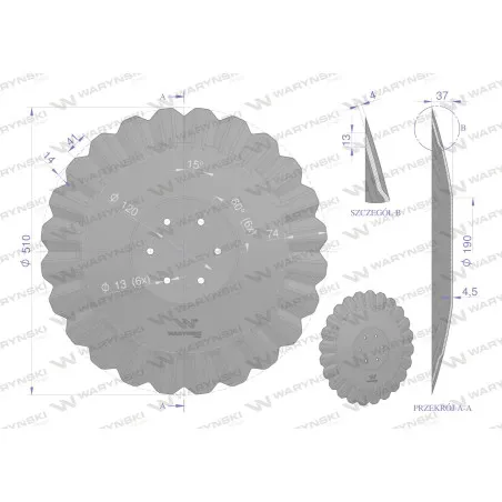 Talerz, tłoczony fi 510 mocowanie 6/120 grubość 4,5 mm stal borowa, Waryński W-85106045