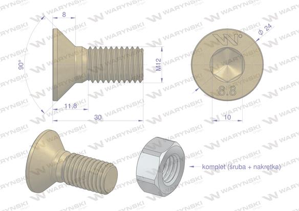 Śruba kpl. M12x30 - imbus 10 DIN7991 ( sprzedawane po 25 ) Waryński