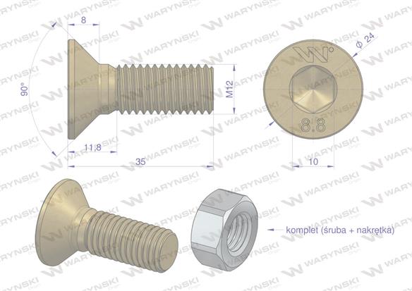 Śruba kpl. M12x35 - imbus 10 DIN7991 ( sprzedawane po 25 ) Waryński