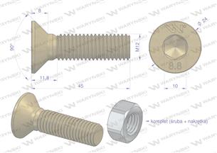 Śruba kpl. M12x45 - imbus 10 DIN7991 ( sprzedawane po 25 ) Waryński