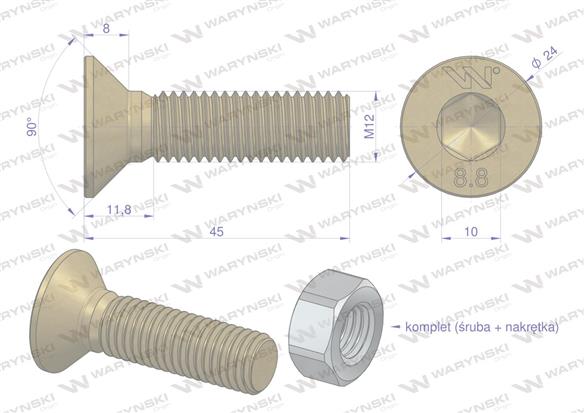 Śruba kpl. M12x45 - imbus 10 DIN7991 ( sprzedawane po 25 ) Waryński