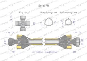 Wał przegubowo-teleskopowy 1660-2350mm 970Nm Z6 - 1 3/4 CE 2020 seria 7R Waryński