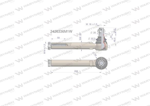 Przegub kierowniczy 200mm- M18x1,5 3426336M1 WARYŃSKI