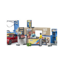 Stacja Paliw z myjnią i z czerwonym autem Roadster Bruder 62111 BR-62111