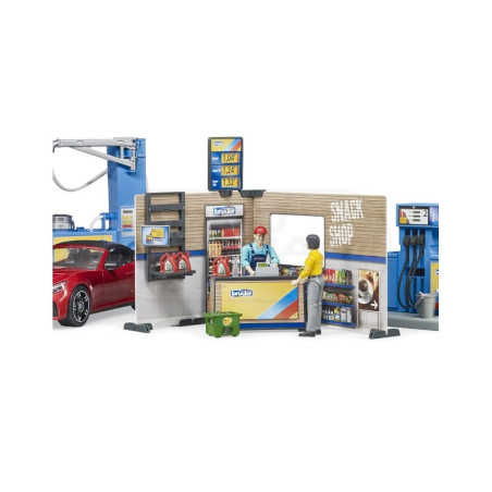 Stacja Paliw z myjnią i z czerwonym autem Roadster Bruder 62111 BR-62111