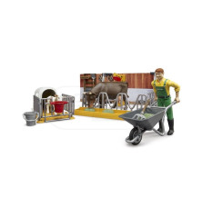 Obora z figurkami rolnika, krowy i cielaka Bruder 62611 BR-62611