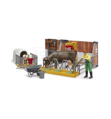 Obora z figurkami rolnika, krowy i cielaka Bruder 62611 BR-62611