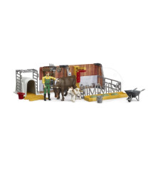 Obora z figurkami rolnika, krowy i cielaka Bruder 62611 BR-62611