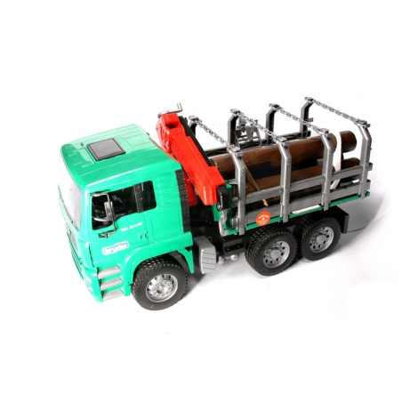 Ciężarówka MAN do transportu drewna z dźwigiem załadunkowym i 3 pniami drzew Bruder 02769 BR02769