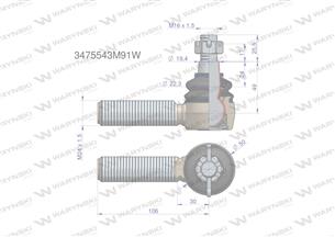 Przegub kierowniczy 106mm - M24x1,5 3475543M91 WARYŃSKI