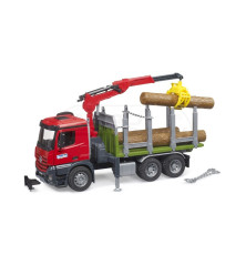 Mercedes Benz Arocs z dźwigim do przewozu drewna i z 3 kłodami Bruder 03669 BR-03669