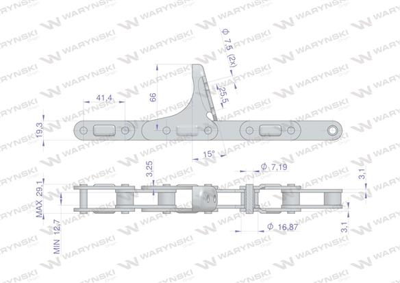 Łańcuch obrywacza kolb przystawki do kukurydzy zamknięty 48 ogniw CA555 x 48A C6E zastosowanie John Deere CASE 176279C91 WARYŃS