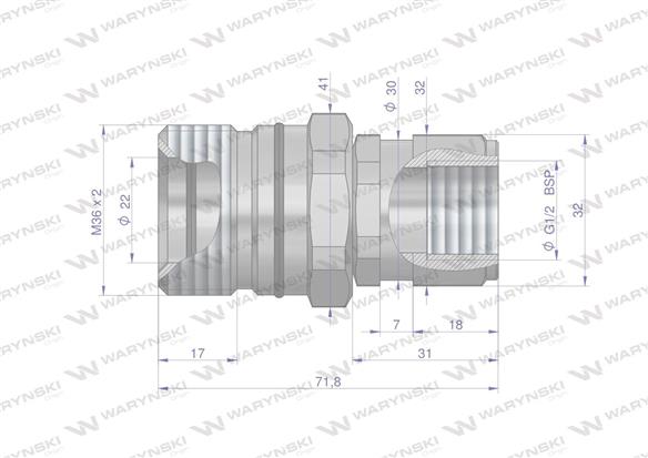 Szybkozłącze hydrauliczne skręcane gniazdo G1/2"BSP gwint wewnętrzny 300bar Waryński