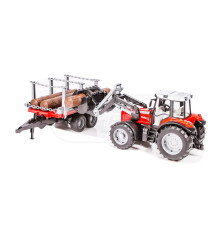 Traktor Massey Ferguson 7480 z ładowaczem czołowym, przyczepą do drzewa Bruder 02046 BR02046