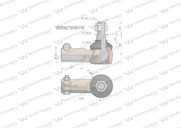 Przegub kierowniczy 106mm- M28x1,5 3599679M91 WARYŃSKI