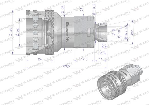 Szybkozłącze hydrauliczne gniazdo M16x1.5 gwint zewnętrzny EURO (ISO 7241-A) z eliminatorem ciśnienia Waryński