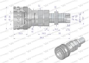 Szybkozłącze hydrauliczne gniazdo long M16x1.5 gwint zewnętrzny EURO (ISO 7241-A) z eliminatorem ciśnienia Waryński