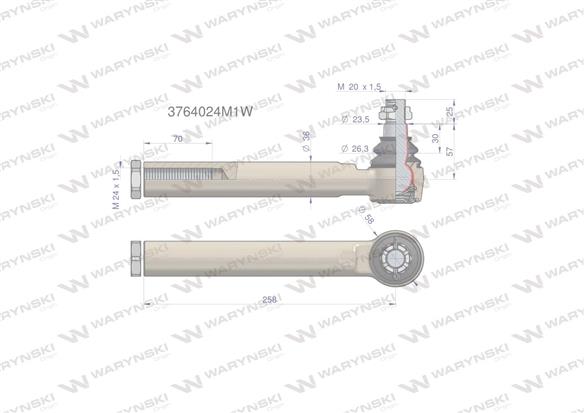 Przegub kierowniczy 258mm- M24x1,5 3764024M1 WARYŃSKI