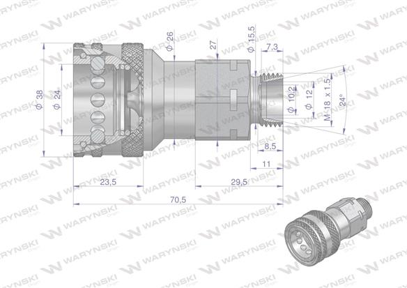 Szybkozłącze hydrauliczne gniazdo M18x1.5 gwint zewnętrzny EURO (9100818G) (ISO 7241-A) Waryński