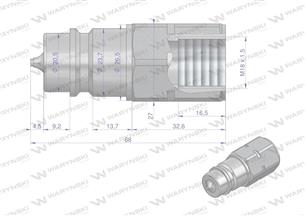 Szybkozłącze hydrauliczne wtyczka z eliminatorem ciśnienia M18x1.5 gwint wew. EURO (ISO 7241-A) Waryński