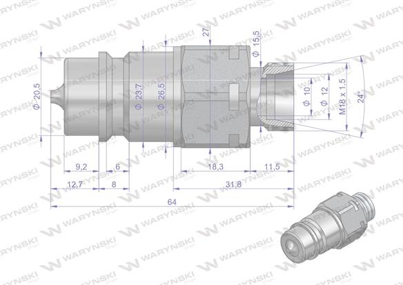 Szybkozłącze hydrauliczne wtyczka M18x1.5 gwint zewnętrzny EURO (9100818W) (ISO 7241-A) Waryński (opakowanie 100szt)