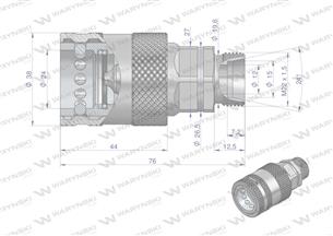 Szybkozłącze hydrauliczne gniazdo M22x1.5 gwint zewnętrzny EURO PUSH-PULL (9100822G) (ISO 7241-A) Waryński (opakowanie 50szt)