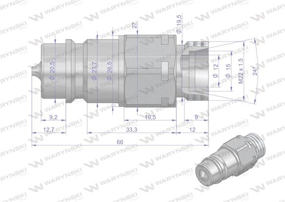 Szybkozłącze hydrauliczne wtyczka M22x1.5 gwint zewnętrzny EURO (9100822W) (ISO 7241-A) Waryński (opakowanie 100szt)