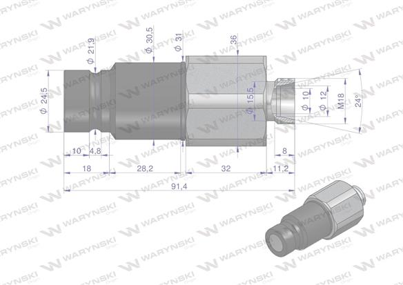 Szybkozłącze hydrauliczne suchoodcinające wtyczka M18x1.5 12L gwint zewnętrzny ISO16028 Waryński