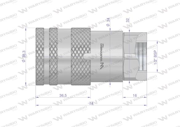 Szybkozłącze hydrauliczne suchoodcinające gniazdo G1/2"BSP gwint wewnętrzny ISO16028 Waryński