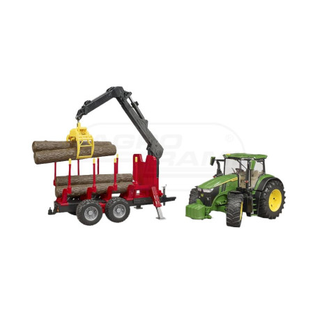 John Deere 7R 350 z przyczepą spedycyjną i 4 pniami drzew Bruder 03154 BR-03154